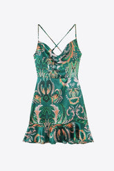 Robe imprimée à col bénitier et ourlet à volants